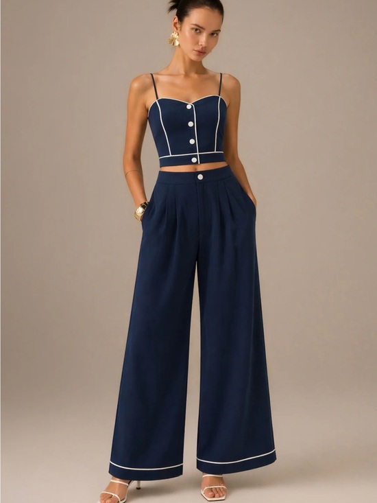 Commense Pants - Commense Cotton Linen Cami Top & Wide Leg Pants Set Size Large NWT